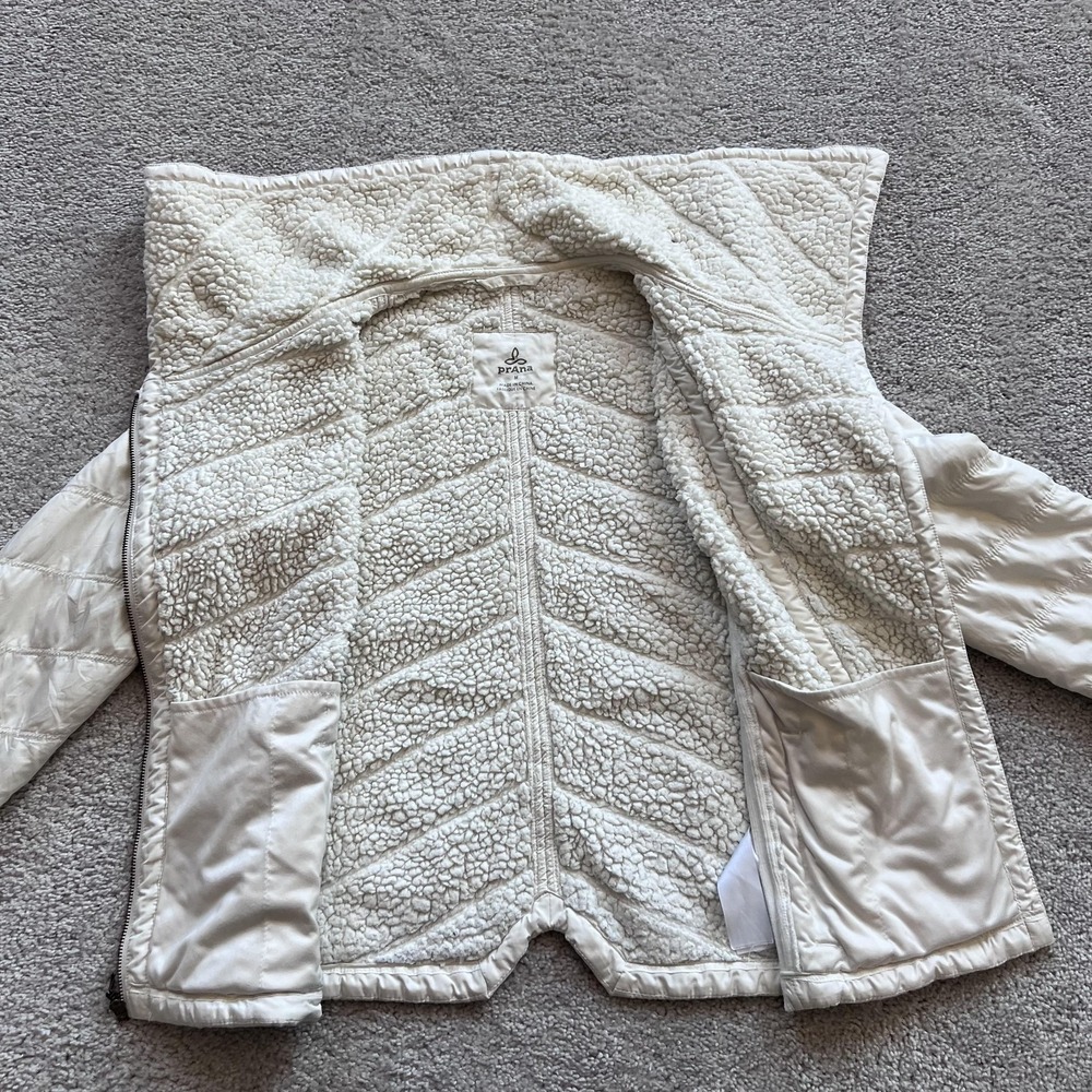 PrAna Diva Sherpa Fleece Jacket Womens M White Full Zip Rib Knit Outdoor - Picture 8 of 16